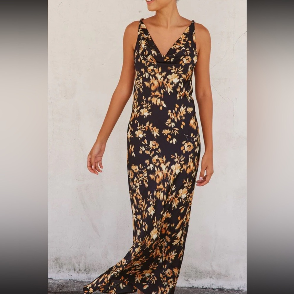 Sleeveless Cowl Neck Floral Print Maxi